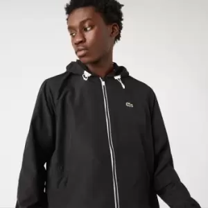 Image of Lacoste Mens Hooded Zippered Water-Resistant Bomber Jacket Size 48 Black