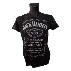 Image of Jack Daniel'S - Classic Old No. 7 Brand Logo Mens Acid Effect Design T-Shirt - Black