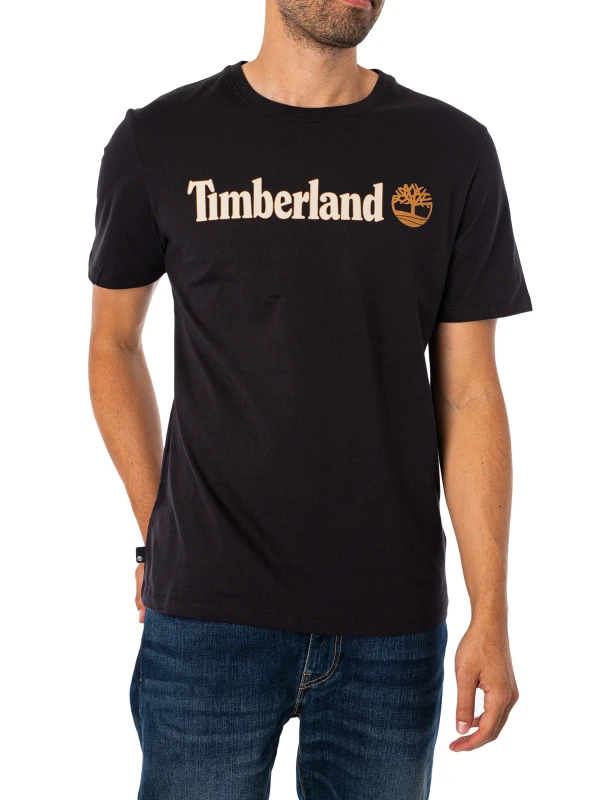 Image of Timberland Timberland Linear Logo Short Sleeve Tee Black Male M39/41 LP78302