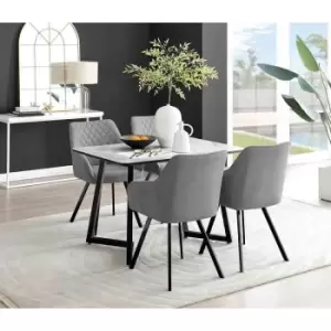 Image of Furniture Box Carson White Marble Effect Dining Table and 4 Dark Grey Falun Black Leg Chairs