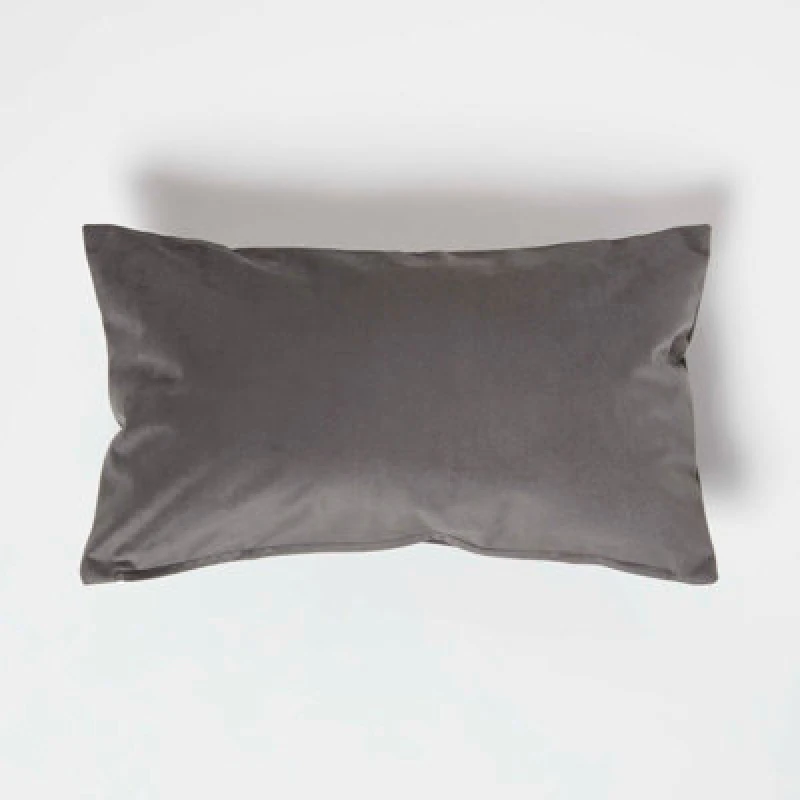 Image of Homescapes Grey Velvet Cushion, Bolster30 X 50 Cm