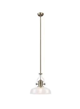 Image of Dome Ceiling Pendant With 38cm Flat Round Shade, 1 x E27, Antique Brass, Clear Glass