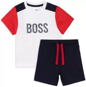 Image of Hugo Boss Logo T-Shirt and Bermuda Shorts Set White/Navy Size 0-3 Months Boys
