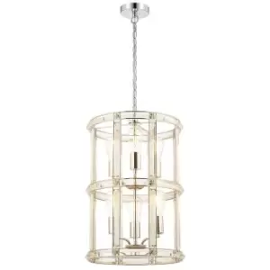 Image of Luminosa Vestal Small Round Column Ceiling Pendant, 6 Light E27, Polished Nickel