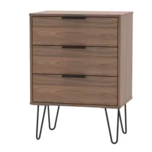 Image of Hirato Ready Assembled 3 Drawer Sideboard Carini Walnut Black Metal Hairpin Legs