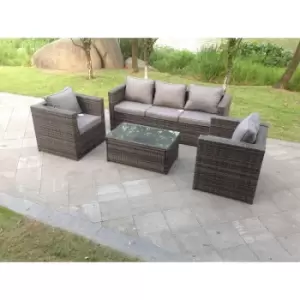 Image of Fimous 5 Seater Outdoor Dark Grey Rattan Lounge Complete Sofa Set with Rectangular Coffee Table and 2 Chairs