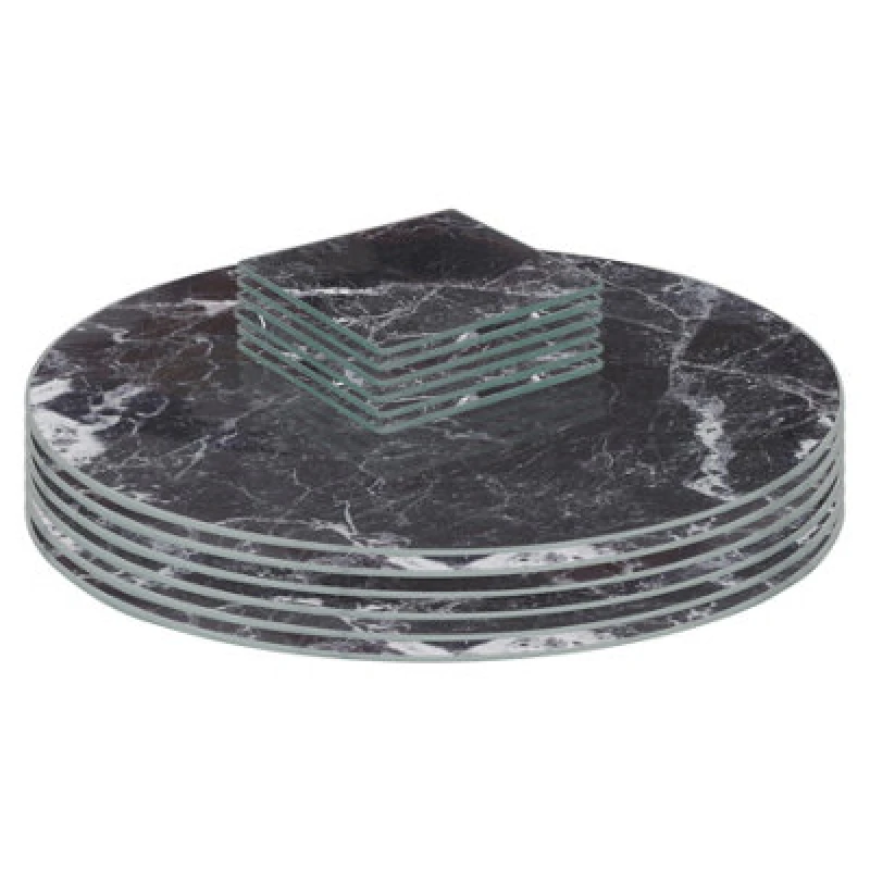 Image of Harbour Housewares 12Pc Round Glass Placemats & Square Coasters - 30Cm Black Marble Dining Table Protection Place Mats Coasters