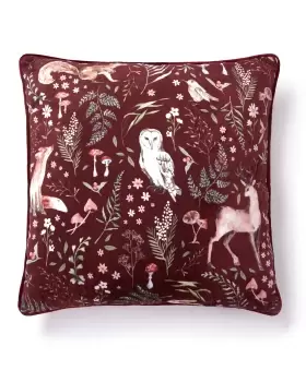 Image of Cotton Traders Wildlife Velvet Cushion in Red