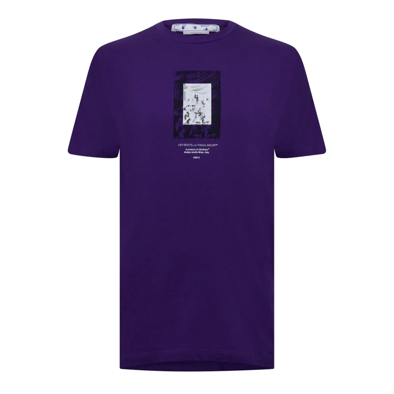 Image of Off-White Off-White Men Paint Mirror Logo Slim Fit Purple T-Shirt Size: Small Purple S Male 8051594259369