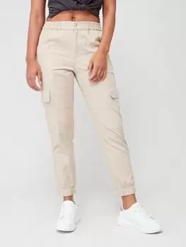 Image of Barbour International Monaco Cotton Twill Utility Cargo Trousers - Beige, Beige, Size 14, Women