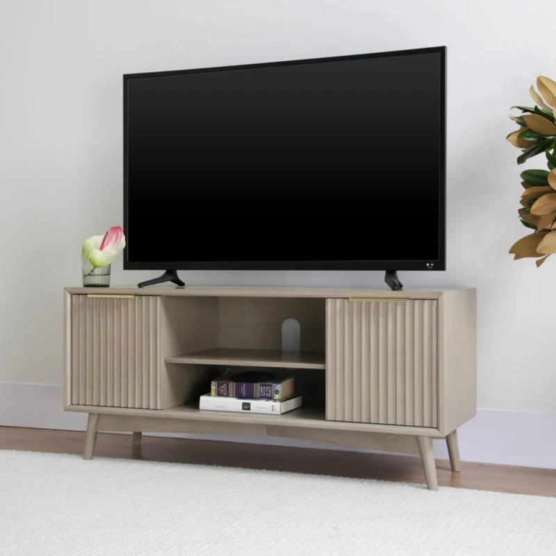 Image of Home Garden Direct Monza Fluted TV Unit with Storage Pale Ash in Grey Grey Unisex