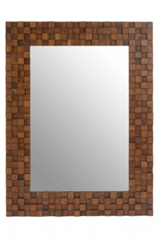 Image of Orsina Chic Dimensional Squares Wall Mirror, Hand Painted Red Beech Wall Mirror, Textured Rectangle Frame Mirror