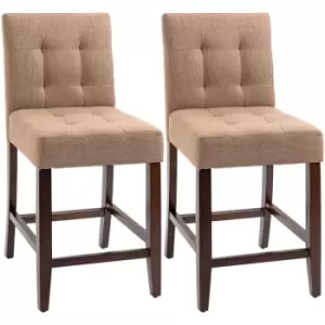 Image of Homcom - Modern Fabric Bar Stools Set of 2 Bar Chairs with Back Wood Legs Brown