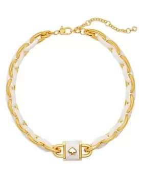 Image of kate spade new york Lock and Spade White Padlock & Link Collar Necklace in Gold Tone, 16-19