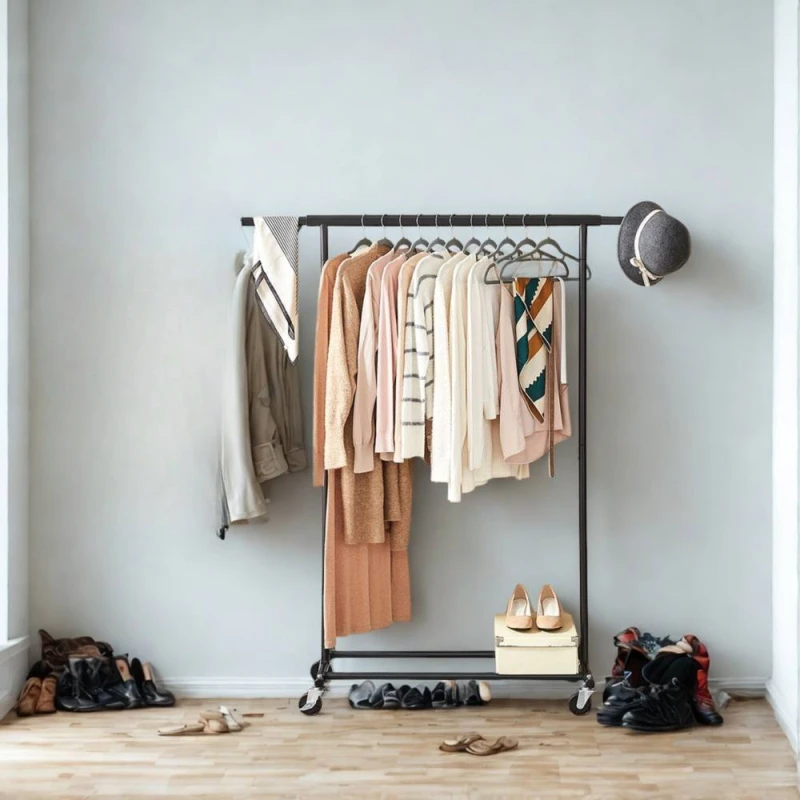 Image of Pirlo Plush Heavy Duty Extendable Metal Clothes Rail With Wheels Black Unisex