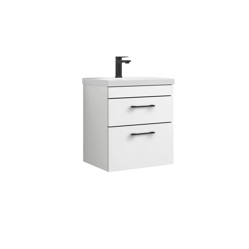Image of Balterley 2 Drawer Wall Hung Vanity Basin Unit Gloss White Black Handles 500mm White