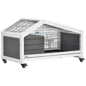 Image of PawHut Rabbit Hutch with Water Bottle, Guinea Pig Cage with Wheels, Bunny Run with Plastic Slide-out Tray, Small Animal House for Indoor, Dark Grey