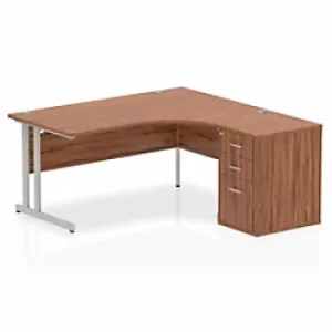 Image of Dynamic Corner Right Hand Desk Walnut MFC Cantilever Leg Grey Frame Impulse 1600/1630 x 800/600 x 730mm