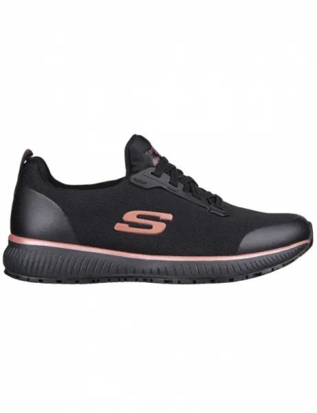 Image of Skechers Womens Squad Slip Resistant Lace Up Safety Trainers UK Size 3 (EU 36) Black/Rose Gold SKE988-BKRG-3