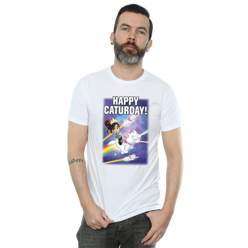 Image of Disney Men Wreck It Ralph Happy Caturday T-Shirt in White Size: Small White S Male 5057981334261
