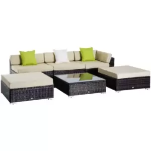 Image of Outsunny - 6 Pieces Wicker Rattan Funiture Set Deluxe Garden Conservatory Cushion Sofa