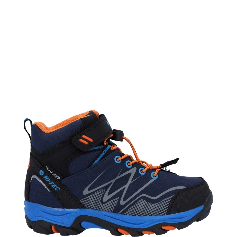 Image of Hi Tec Boys Blackout Mid Softhsell Walking Boots UK Size 1 (EU 33) Navy/Orange/Lake Blue HIT099-NVYORG-1