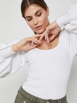 Image of Mint Velvet Scoop Balloon Sleeve Top - Ivory, Size L, Women