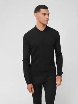 Image of HUGO San Pepe Knitted Polo Shirt - Black, Size L, Men