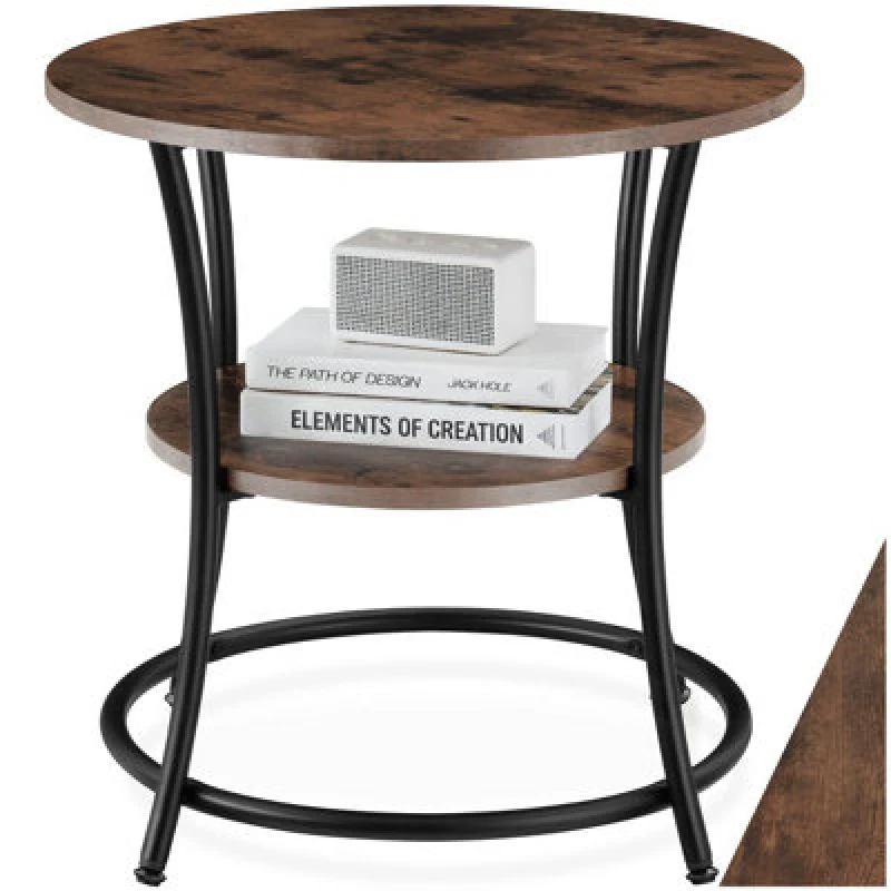 Image of Tectake Bedside Table Saint Louis - Industrial Style, Round, With 2 Shelves, 55 X 56cm - Industrial Wood Dark, Rustic