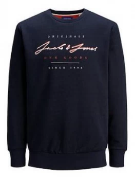 Image of Jack & Jones Boys Logo Crew Neck Sweat - Navy, Size 14 Years