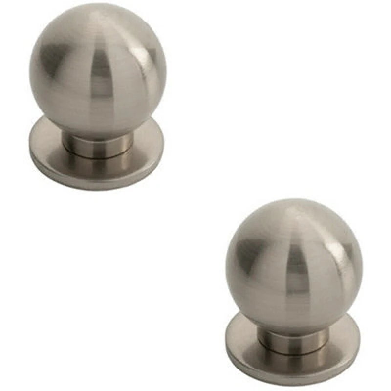 Image of Loops 2x Small Solid Ball Cupboard Door Knob 30mm Dia Satin Nickel Cabinet Handle Metallics unisex