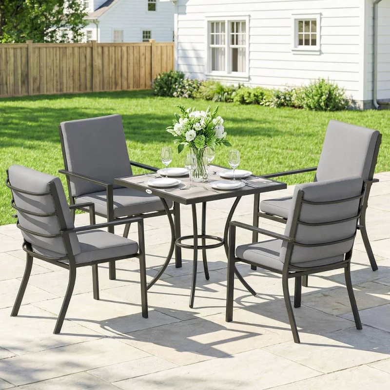 Image of OUTSUNNY 5 Pieces Outdoor Dining Set with Cushions, Garden Dining Set for 4 in Grey Size: 80cm x 80cm Grey Unisex 80cm x 80 cm