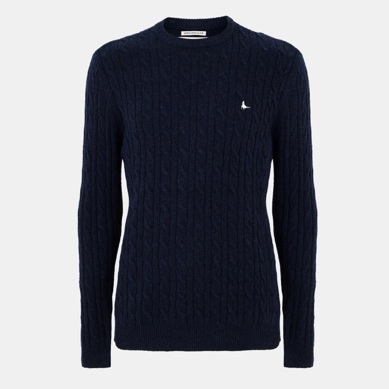 Image of Jack Wills Jack Marlow Merino Wool Blend Cable Knitted Jumper Men Navy 09 male XS