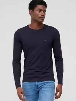 Image of Tommy Hilfiger Stretch Slim Fit Long Sleeve T-Shirt - Navy, Size S, Men