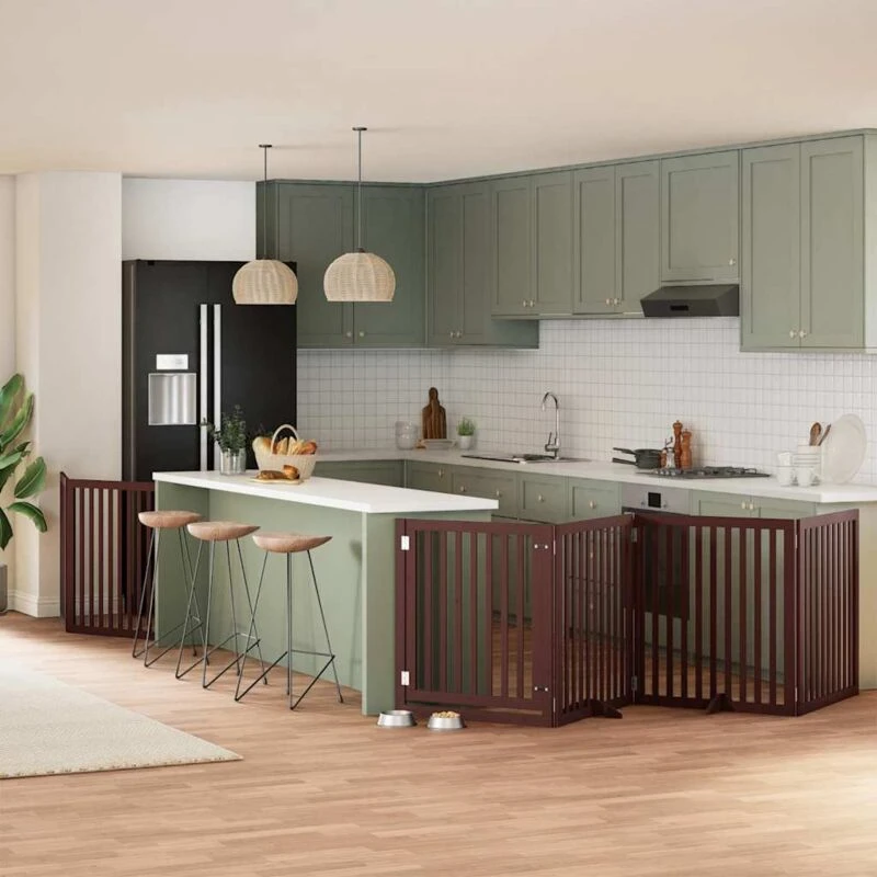 Image of vidaXL Dog Gate with Door Foldable 6 Panels Brown 480cm Poplar Wood, Brown 3155693