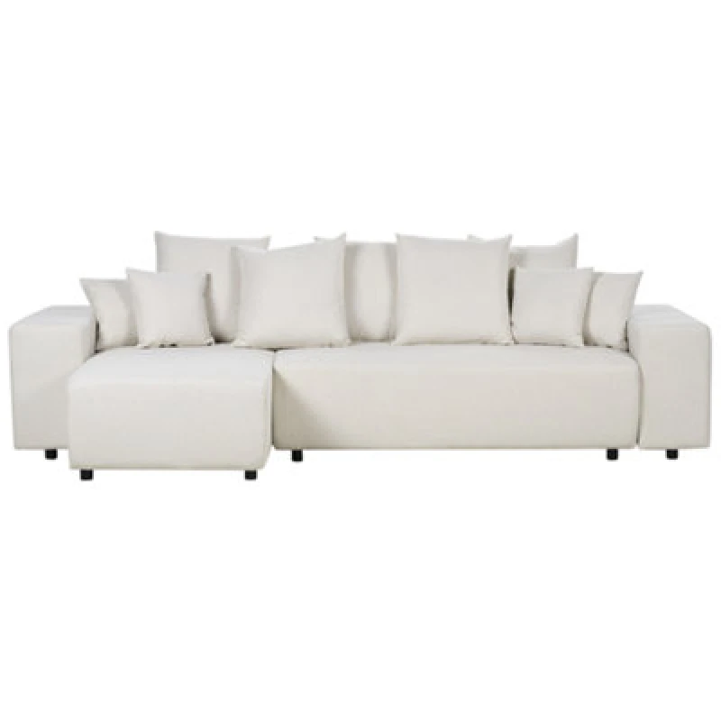 Image of Beliani Corner Sofa Bed 3 Seater Luspa Fabric Light Beige With Storage Right Hand