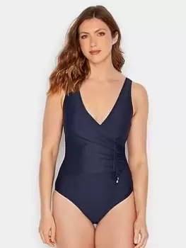 Image of Long Tall Sally Navy Ruched Side Detail Swimsuit, Blue, Size 8, Women