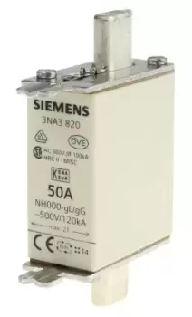 Image of Siemens 50A 000 NH Centred Tag Fuse, gG, 500V ac