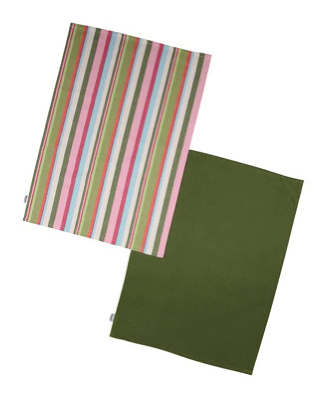 Image of Dexam Striped Recycled Cotton Set Of 2 Tea Towels - Green