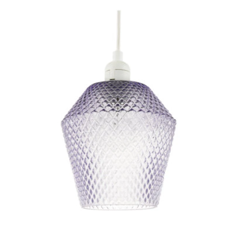 Image of Happy Homewares Modern And Compact Diamond Design Purple Lilac Glass Pendant Shade