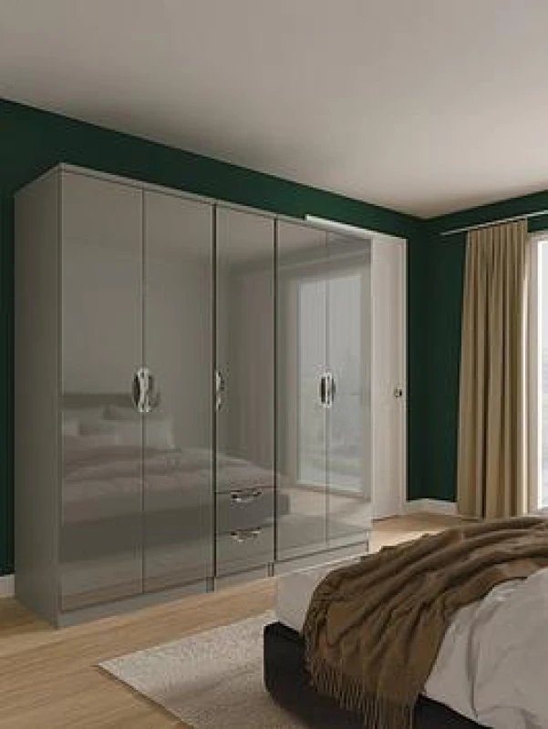 Image of Welcome Furniture Ltd Camden 5 Door 2 Drawer Wardrobe in Grey Gloss & Dusk Grey - Ready Assembled, Grey CAM186GGDG