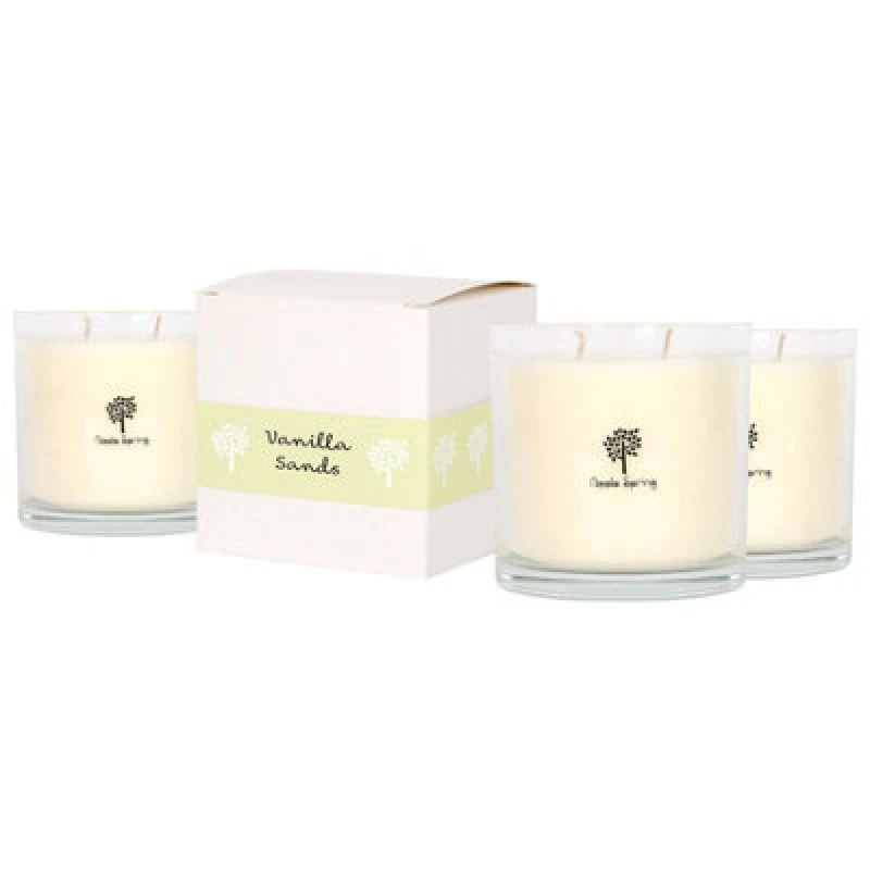 Image of Nicola Spring 400G Vanilla Sands Soy Wax Candles - Pack Of 3 - Double Wick Glass Jars Relaxing Sweet Creamy Fragrance Long Burn