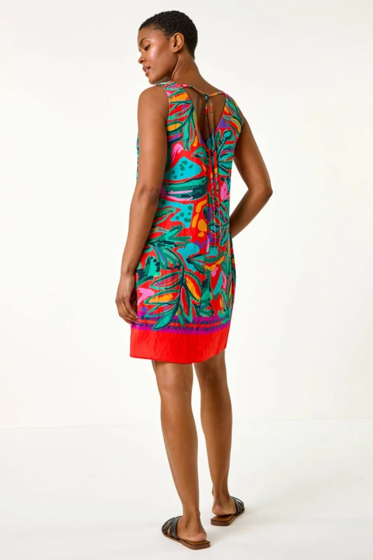 Image of Roman Womens Tropical Border Tie Detail Shift Dress in Red Size: 12 Red Female 12