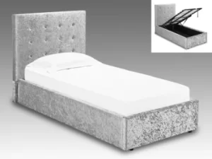 Image of LPD Rimini 3ft Single Silver Crushed Velvet Glitz Upholstered Fabric Ottoman Bed Frame
