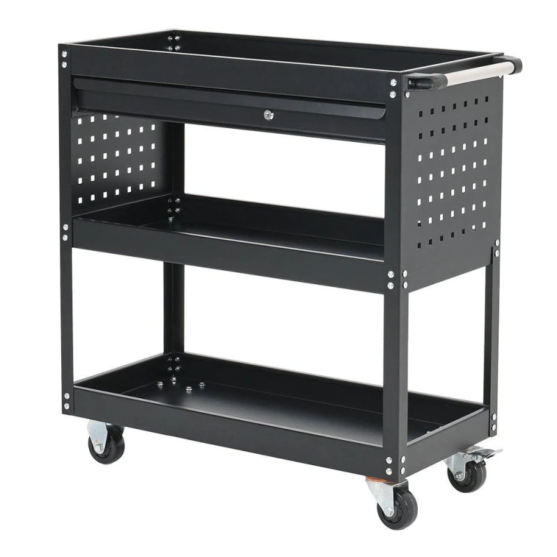 Image of Breeins 3-Tier Rolling Tool Cart with Lockable Drawer Black unisex One size