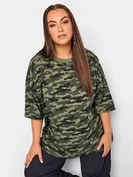 Image of Yours Boxy Tee Camo Aop Khaki, Green, Size 30-32, Women