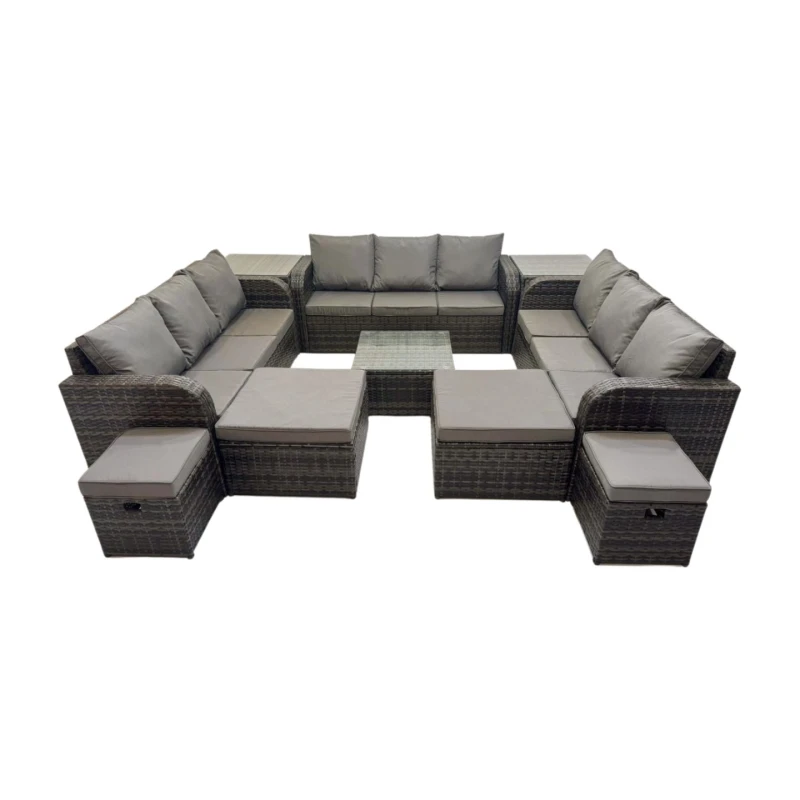 Image of Fimous Rattan Garden Outdoor Furniture Set with 4 Stools 2 Side Table in Dark Grey Dark Grey Unisex
