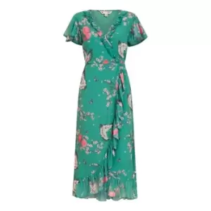 Image of Yumi Green Satin Crane Print Wrap Dress - Green