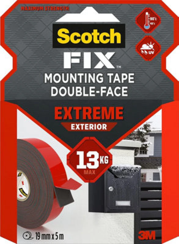 Image of Scotch Fix Double-Sided Extreme Exterior Mounting Tape - 1 Roll (19mm x 5m) - For Outdoor Extreme Use White