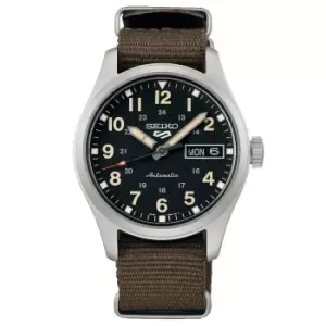 Image of Seiko 5 Sports 'Green Zone' Midfield Automatic Black Dial Green NATO Strap 36MM Watch SRPJ85K1